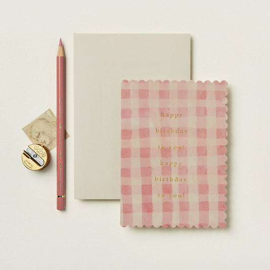 Pink Gingham 'Happy Birthday to You!' Card