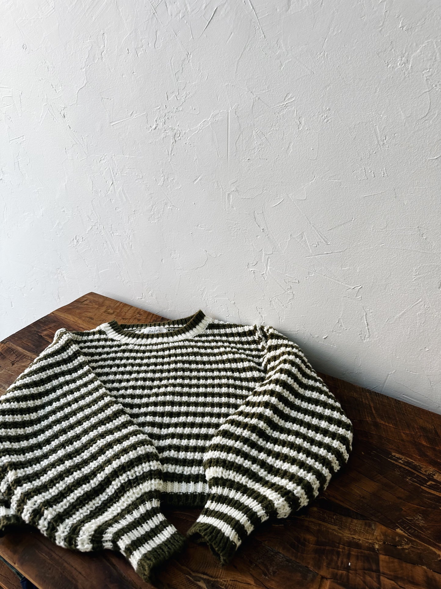 Striped Cropped Knit Sweater - Olive