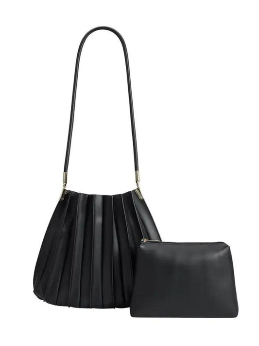 Carrie Pleated Vegan Shoulder Bag - Black