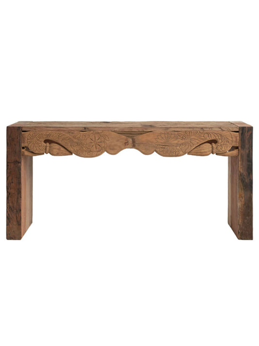 Hand-Carved Reclaimed Wood Console Table (PICK UP ONLY)