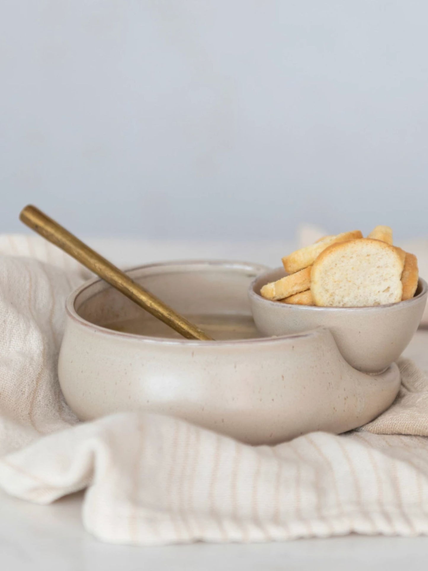 Stoneware Cracker & Soup Bowl, Reactive Glaze