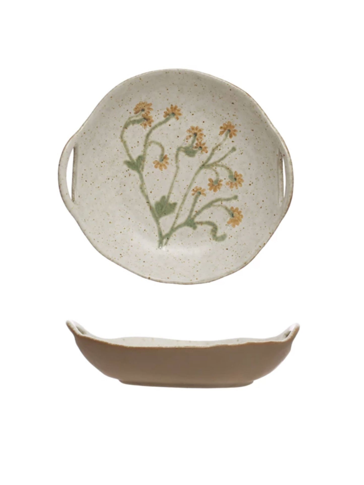 Stoneware Bowl w/ Handles & Botanicals