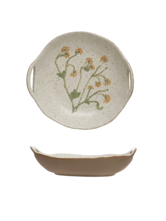 Stoneware Bowl w/ Handles & Botanicals (PICK UP ONLY)