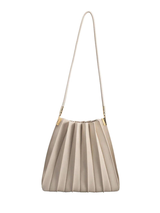 Carrie Pleated Vegan Shoulder Bag - Bone