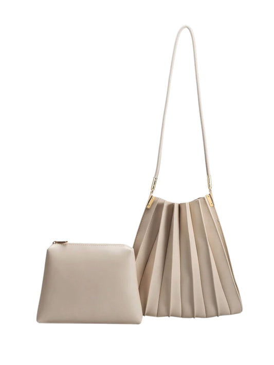 Carrie Pleated Vegan Shoulder Bag - Bone