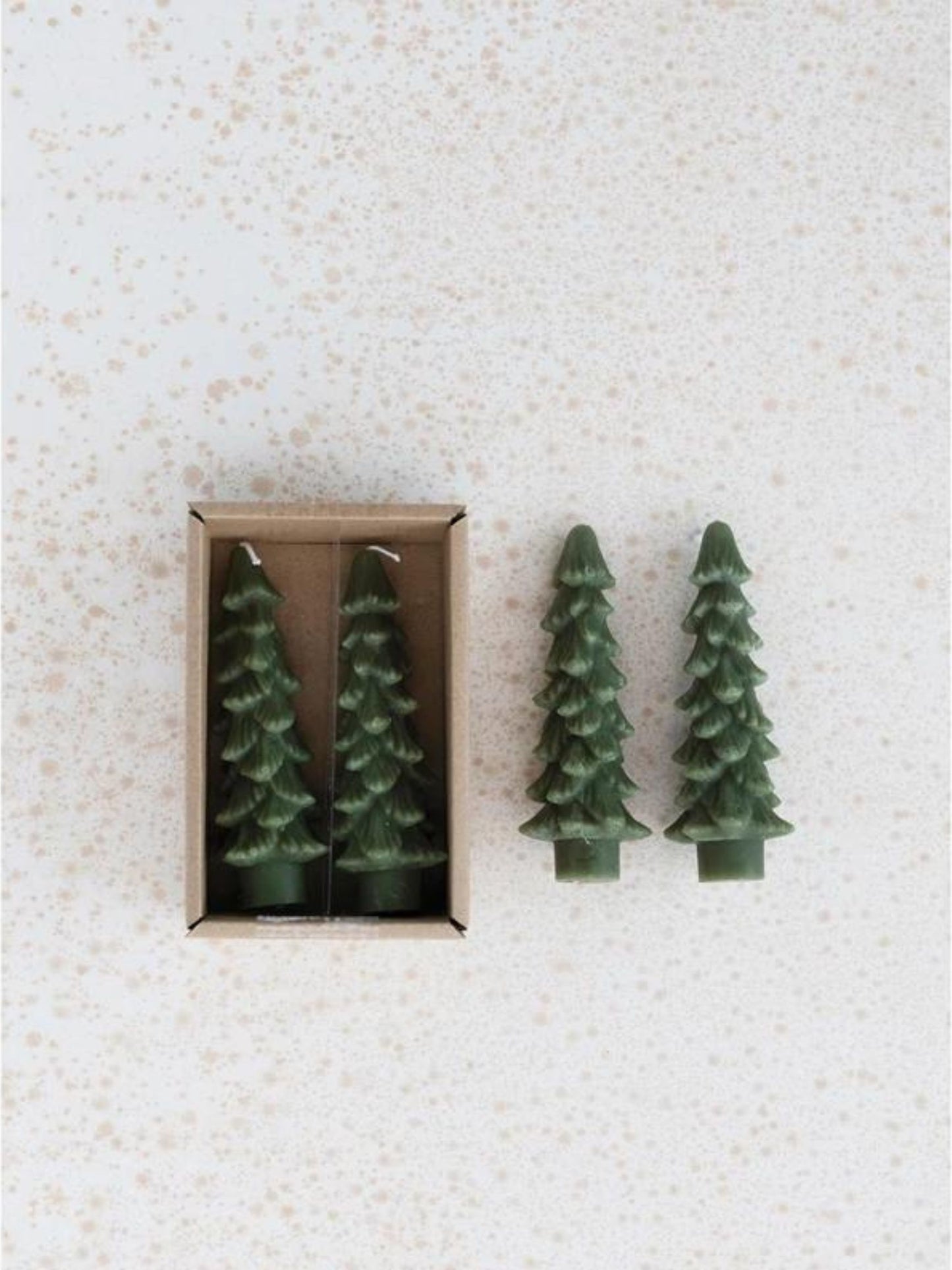 Mini Green Unscented Tree Shaped Taper Candles, Set of 2