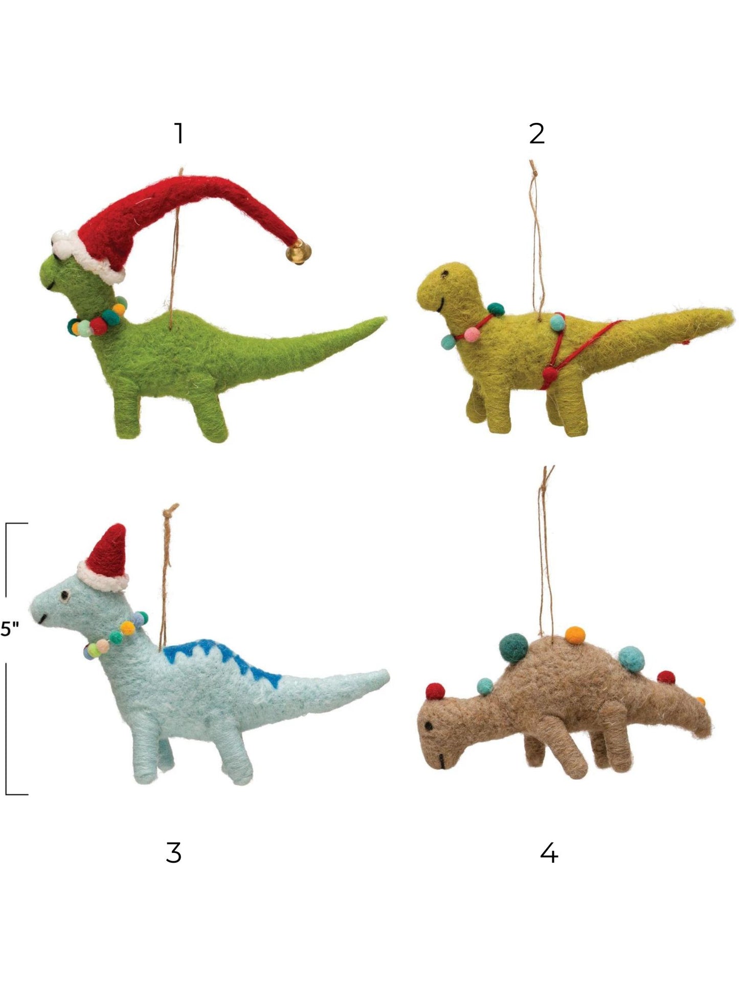 Wool Felt Dinosaur Ornament w/ Seasonal Accessories