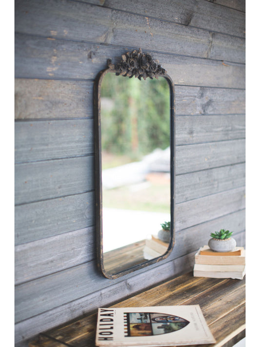 Rectangle Mirror With Flower Details - Pick Up Only