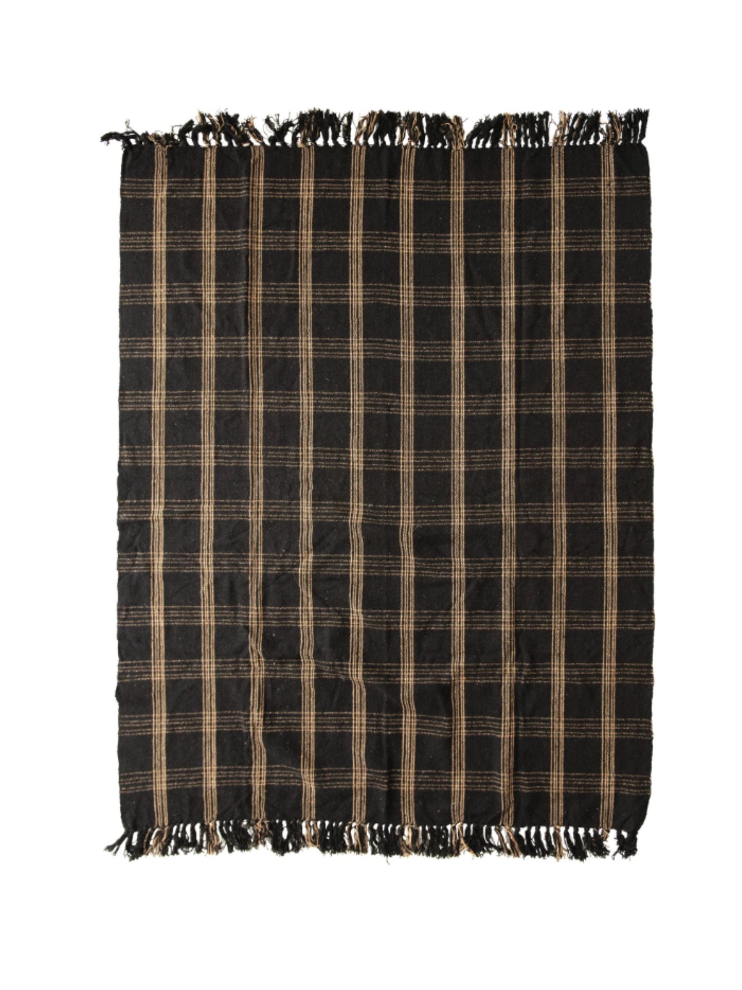 Woven Recycled Cotton Blend Throw w/ Fringe - Plaid