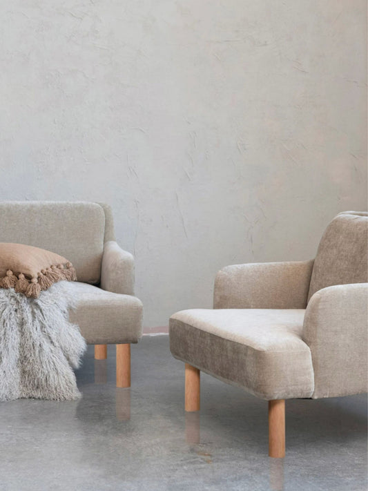 Velvet Upholstered Chair w/ Oak Wood Legs