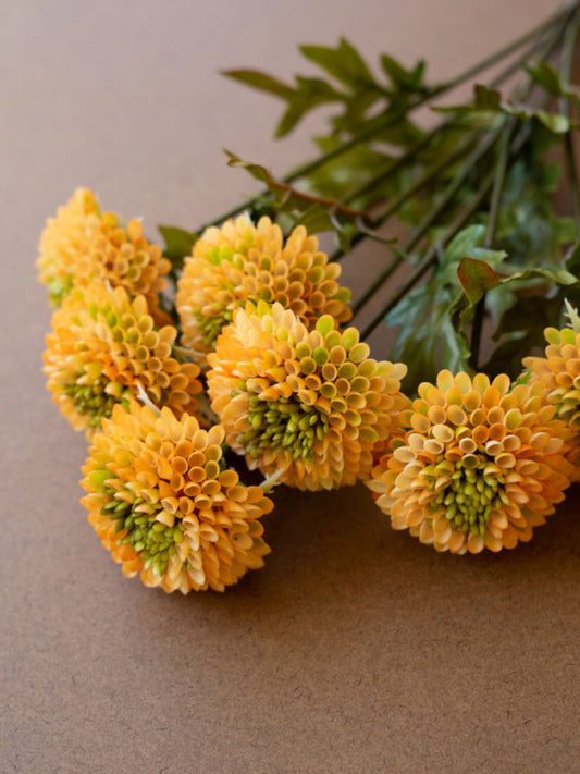 Bundle of 7 Artificial Yellow Ball Dahlias