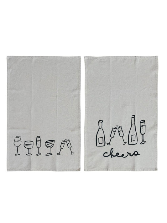 Cotton & Linen Printed Tea Towel w/ Wine Art