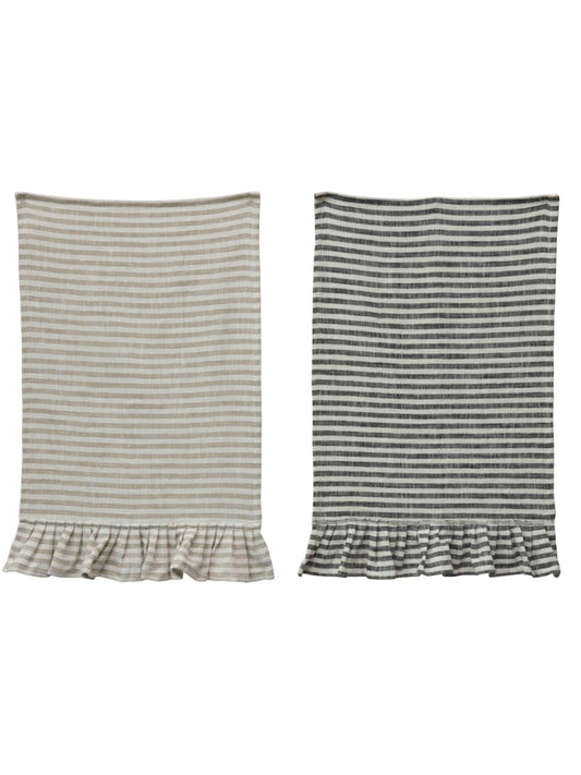 Cotton Striped Tea Towel with Ruffle