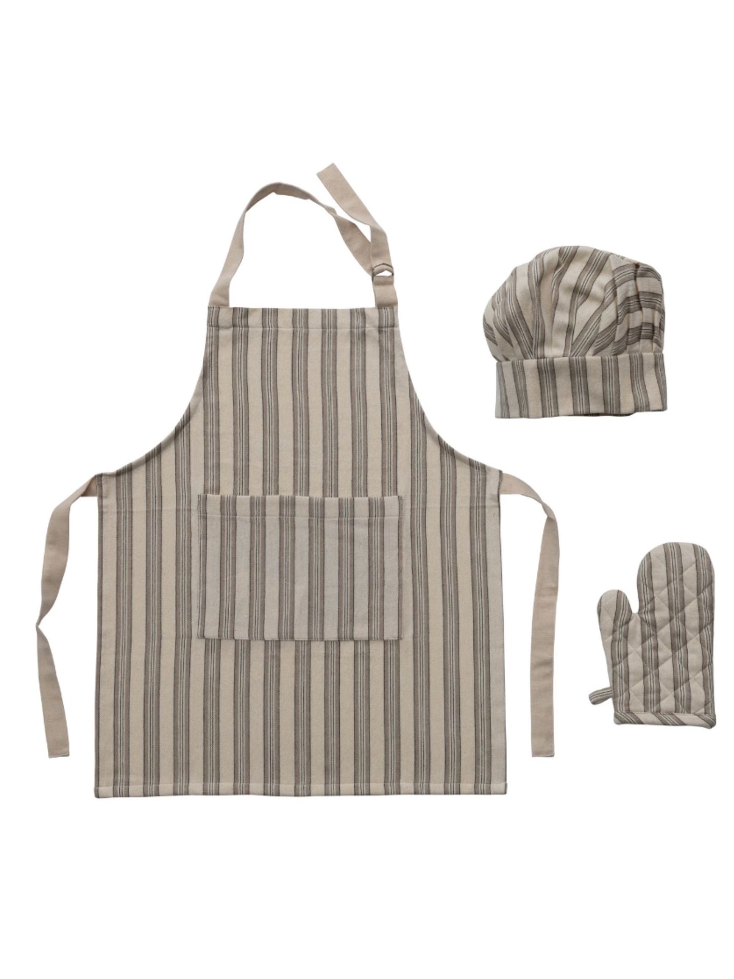 Cotton Child Apron w/ Chef Hat, Oven Mitt & Stripes, Set of 3