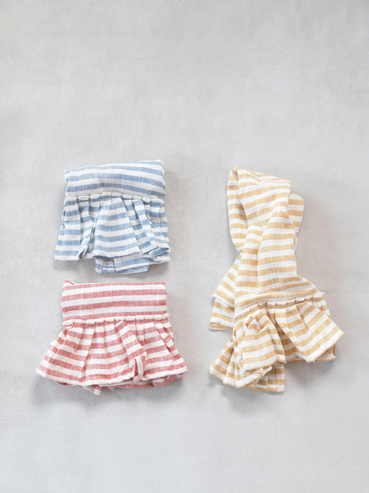 Cotton Striped Tea Towel with Ruffle, 3 Colors