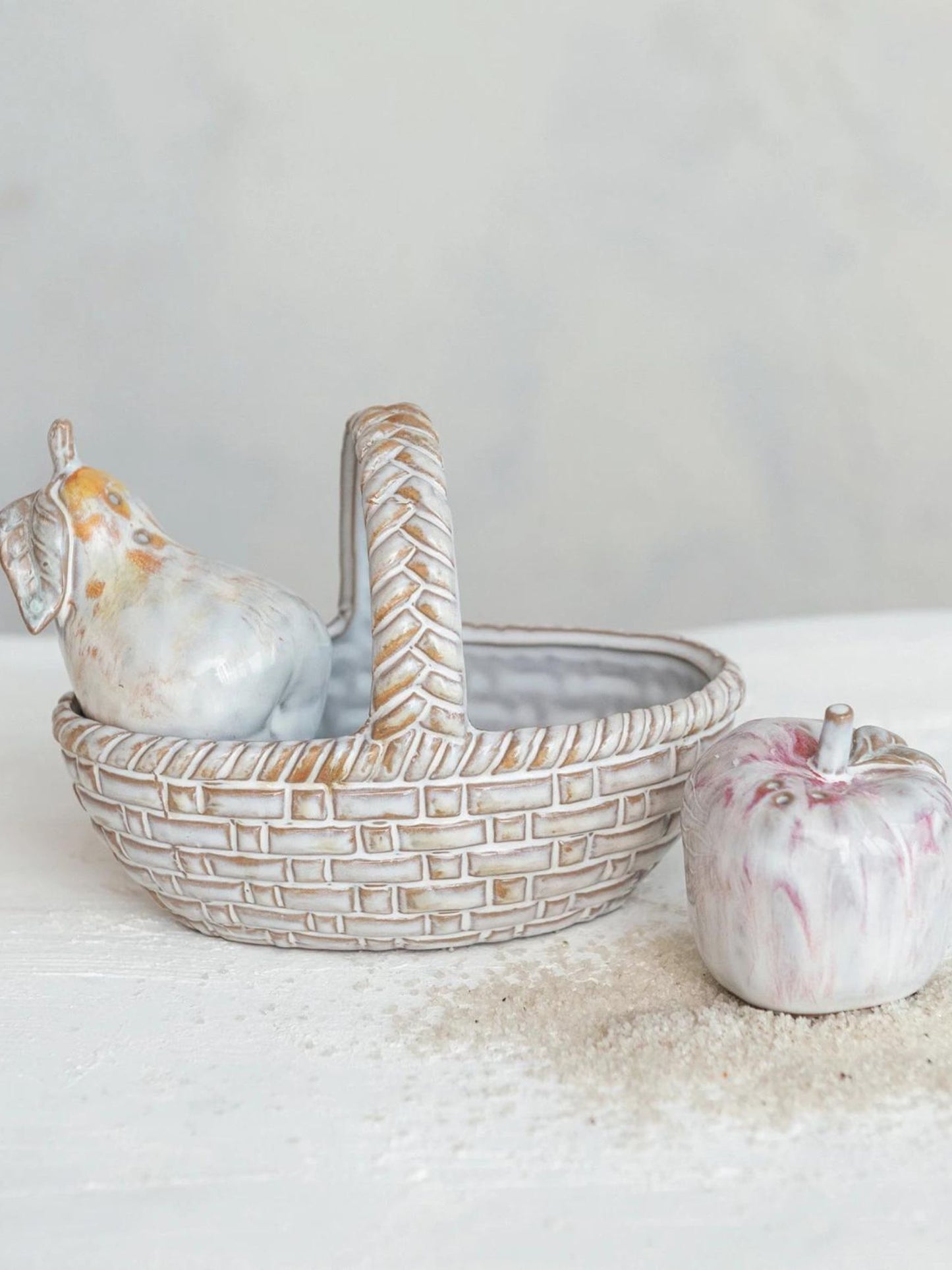 Stoneware Salt & Pepper Shakers w/ Basket