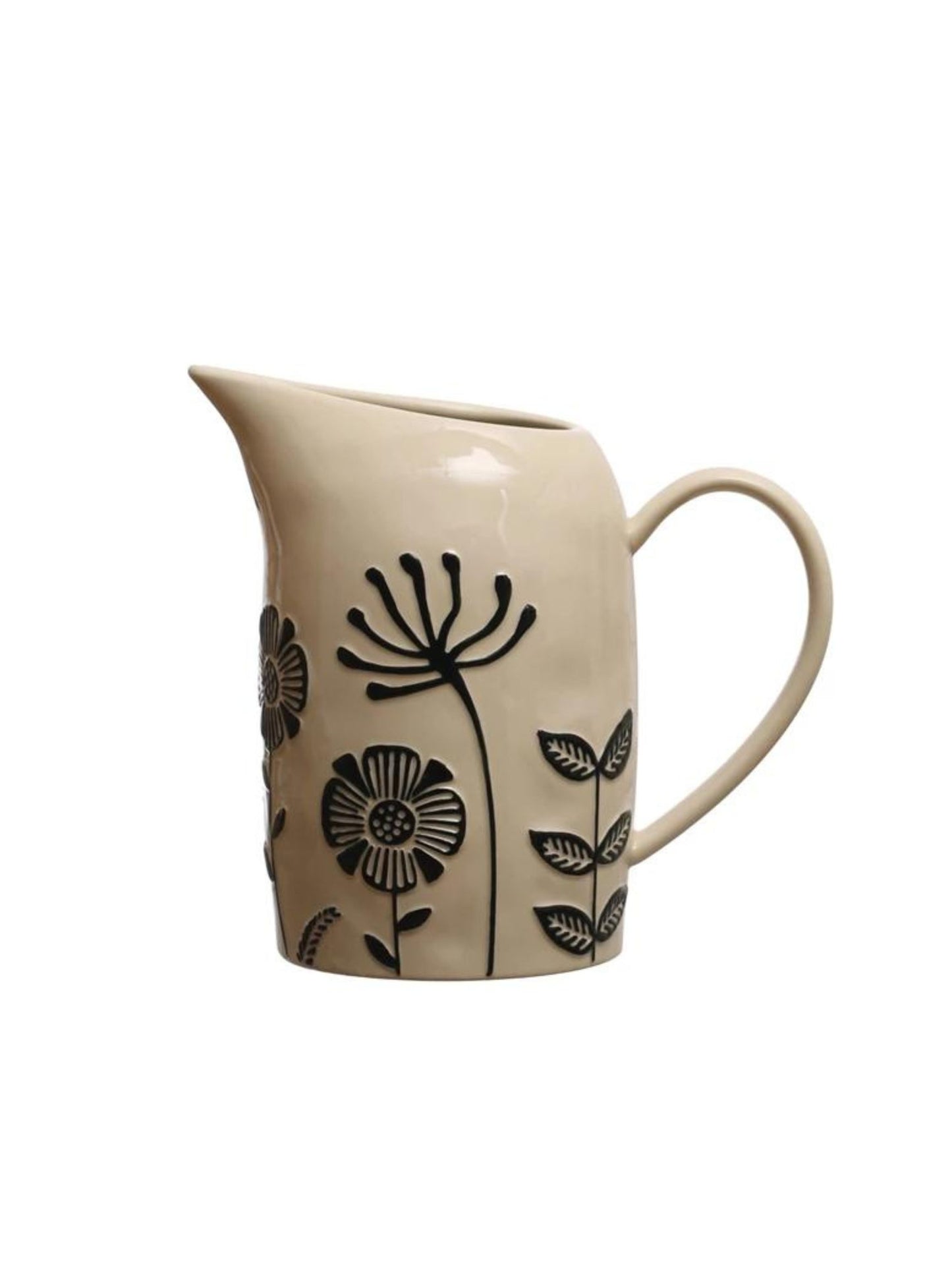 62 oz. Hand-Painted Stoneware Pitcher w/ Embossed Flowers