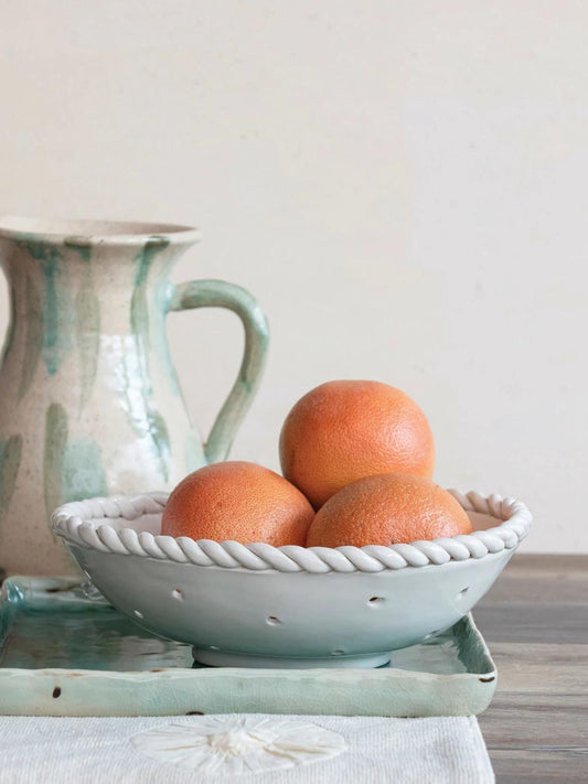 Stoneware Colander w/ Hand Twisted Edge