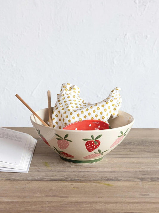 Painted Stoneware Bowl w/ Strawberries