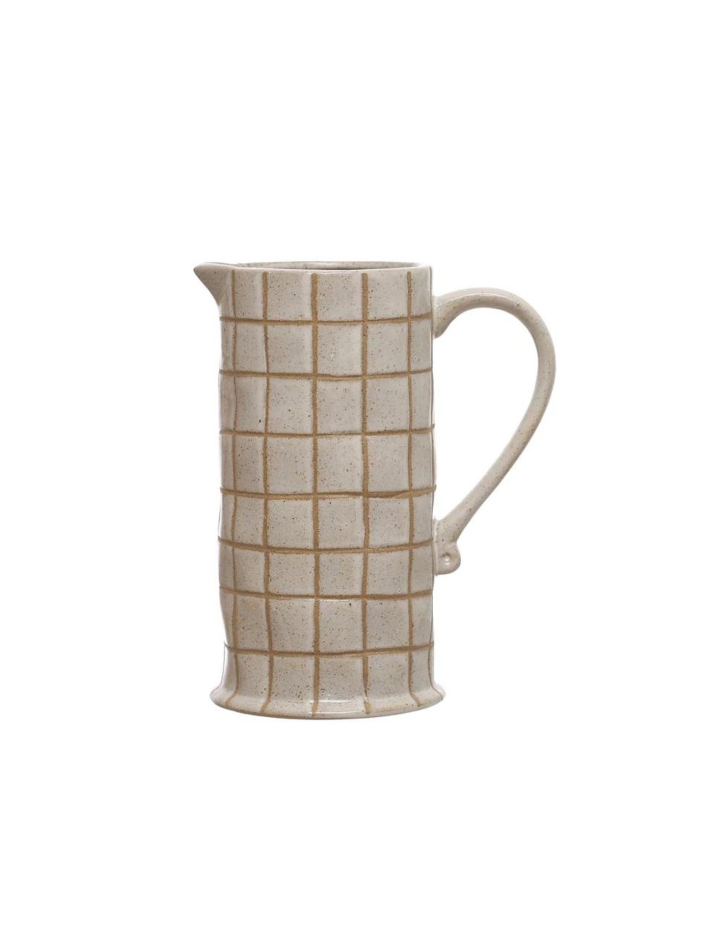 46 oz. Stoneware Pitcher w/ Wax Relief Grid Pattern (Pick-Up ONLY)