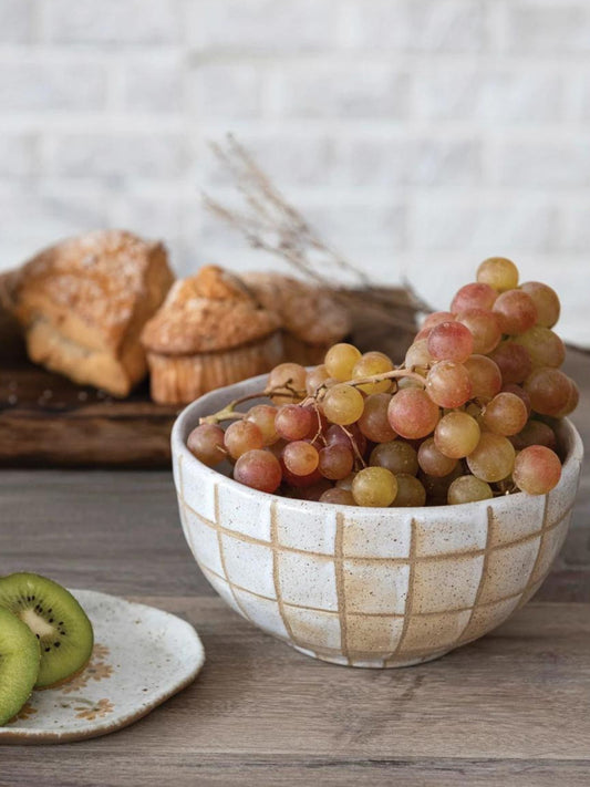 Stoneware Bowl w/ Wax Relief Grid Pattern (Pick-Up ONLY)