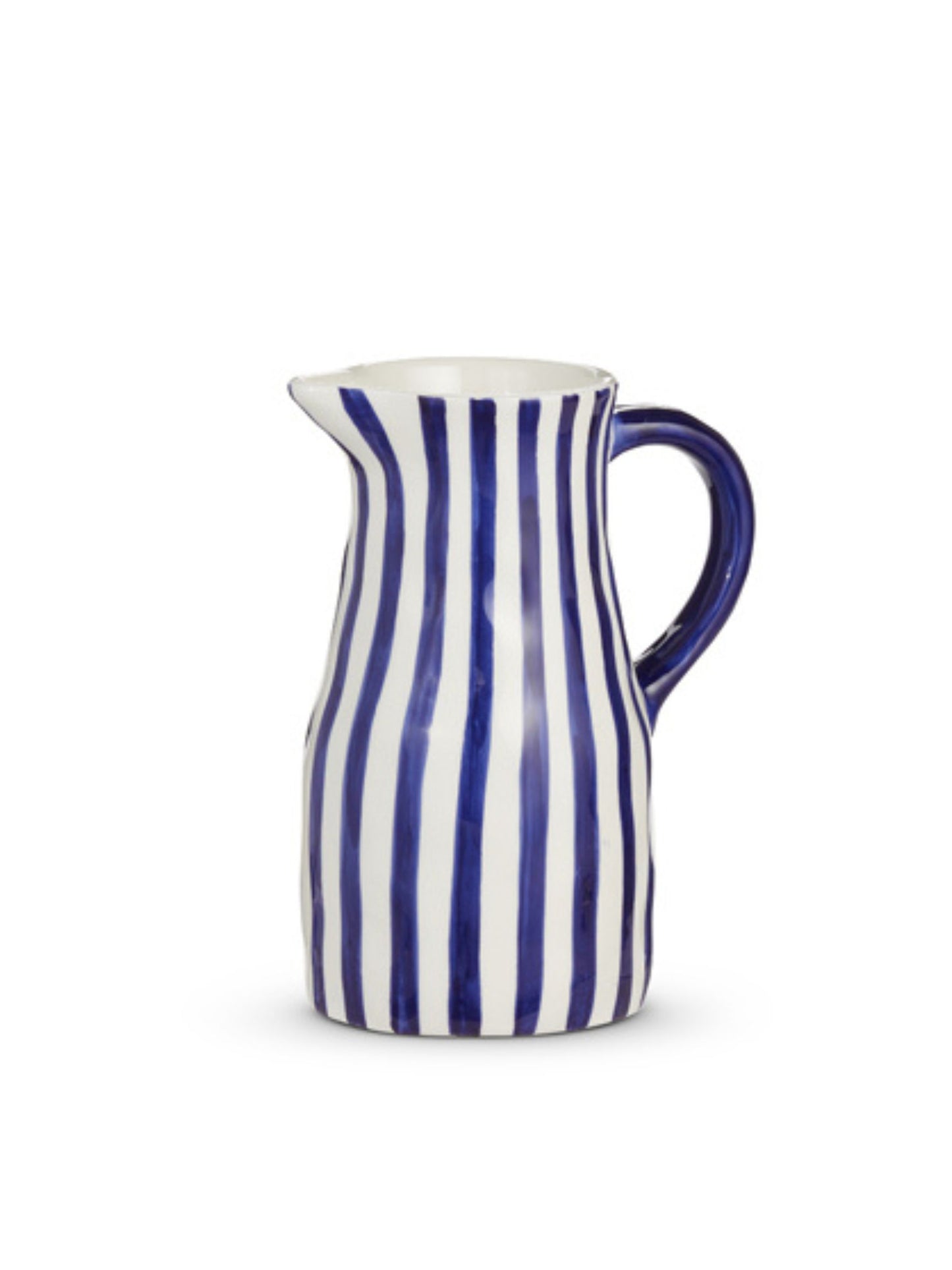 Blue and White Striped Pitcher