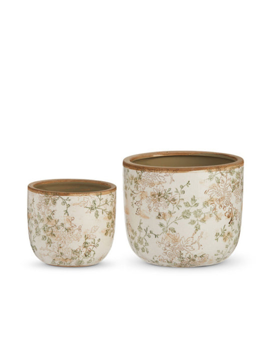 Taupe Floral Cache Pot (PICK UP ONLY)