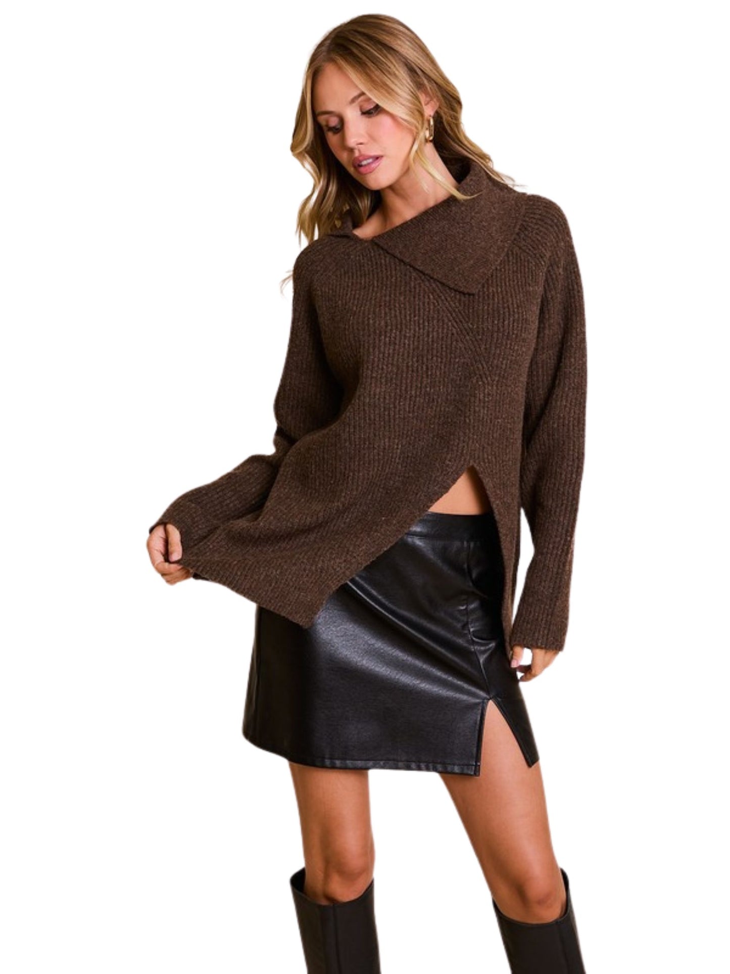 Chocolate Cut Out Ribbed Sweater