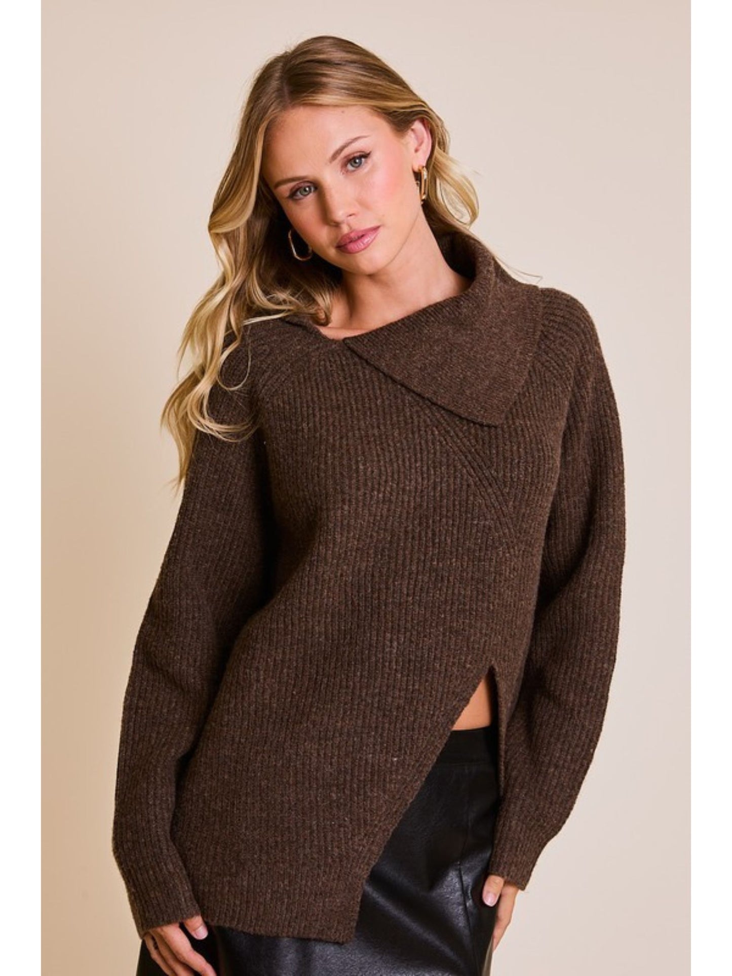 Chocolate Cut Out Ribbed Sweater