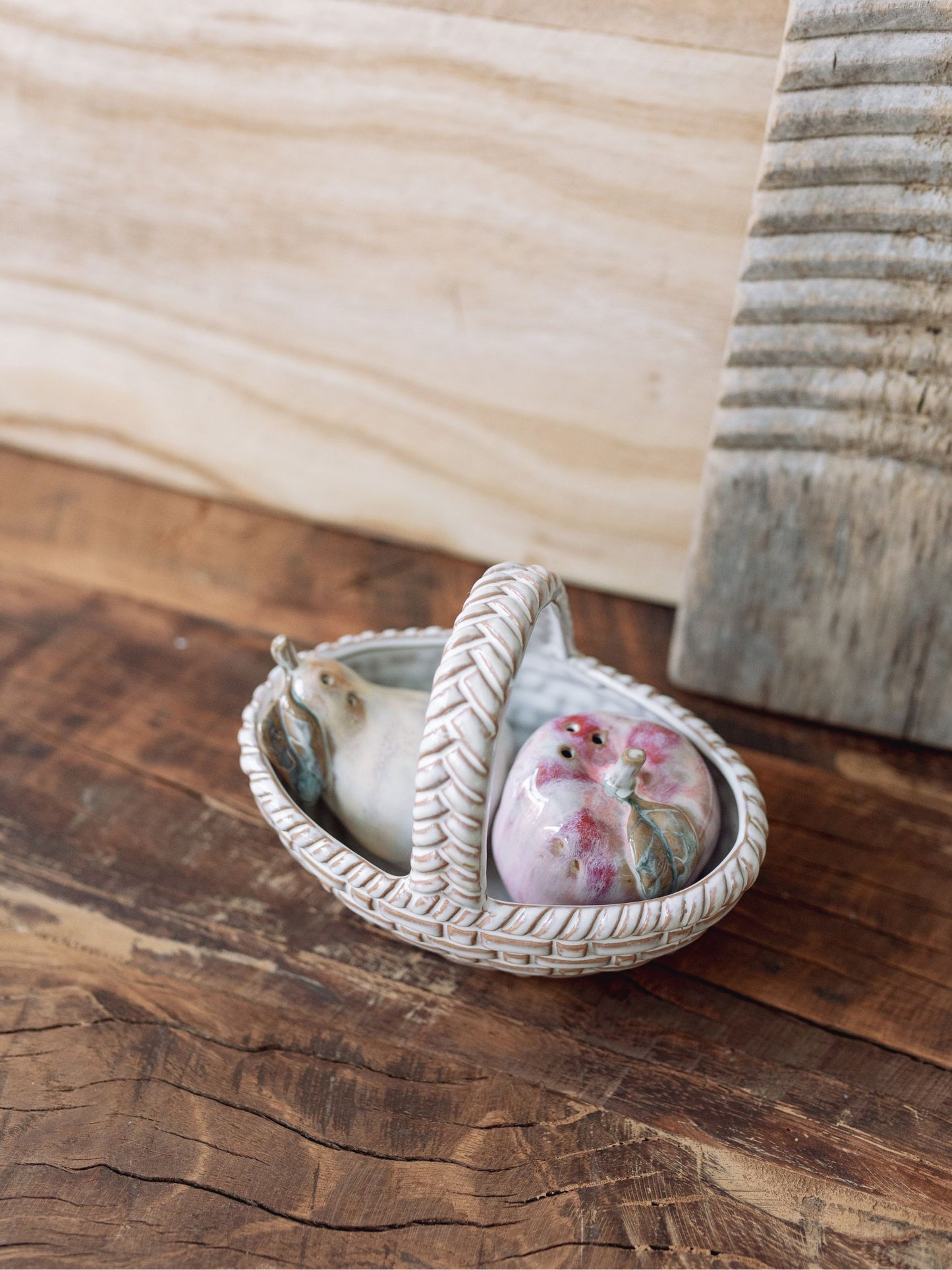 Stoneware Salt & Pepper Shakers w/ Basket