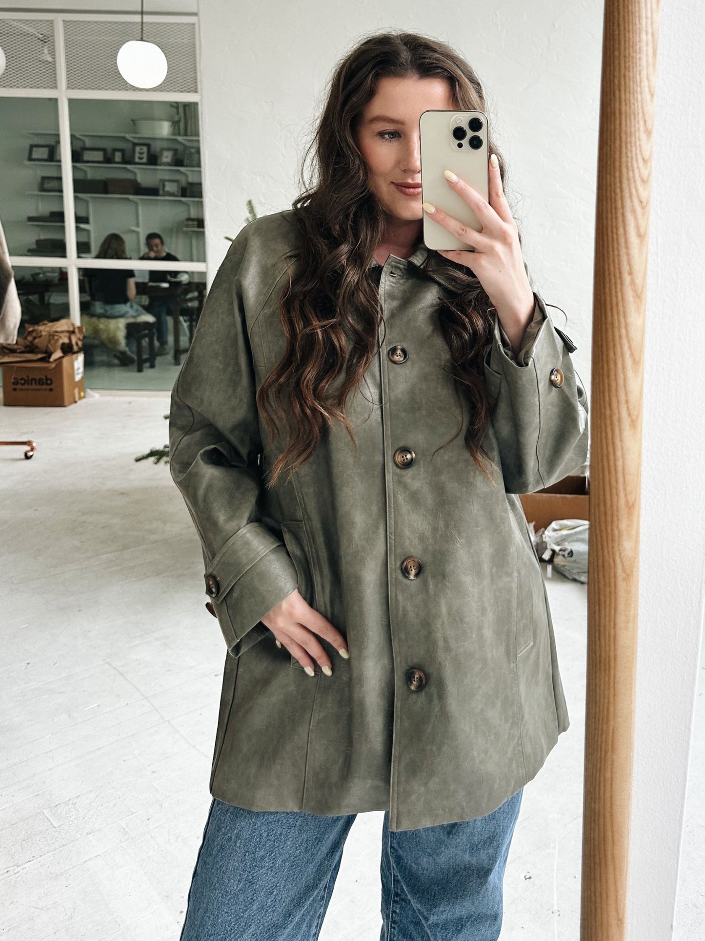 Sage Oversized Leather Jacket