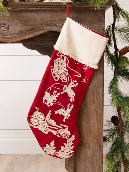 Stocking - Embroidered Santa's Sleigh