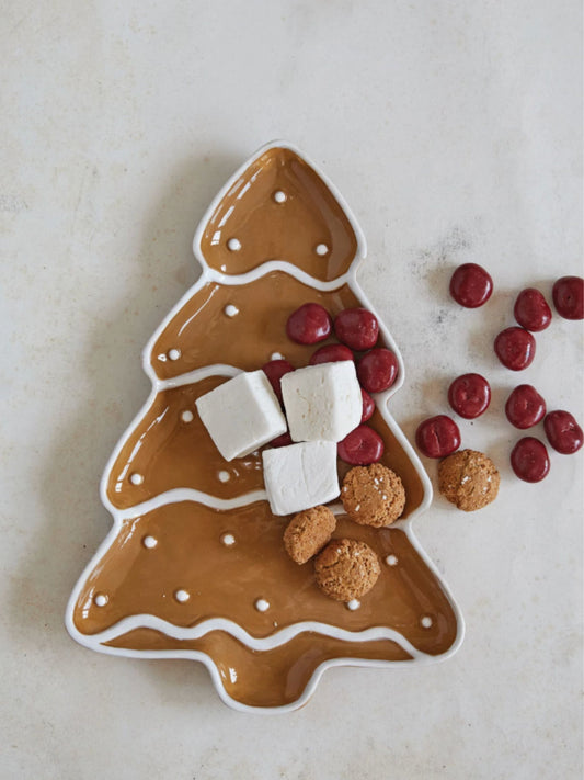 Hand-Painted Ceramic Gingerbread Tree Shaped Platter