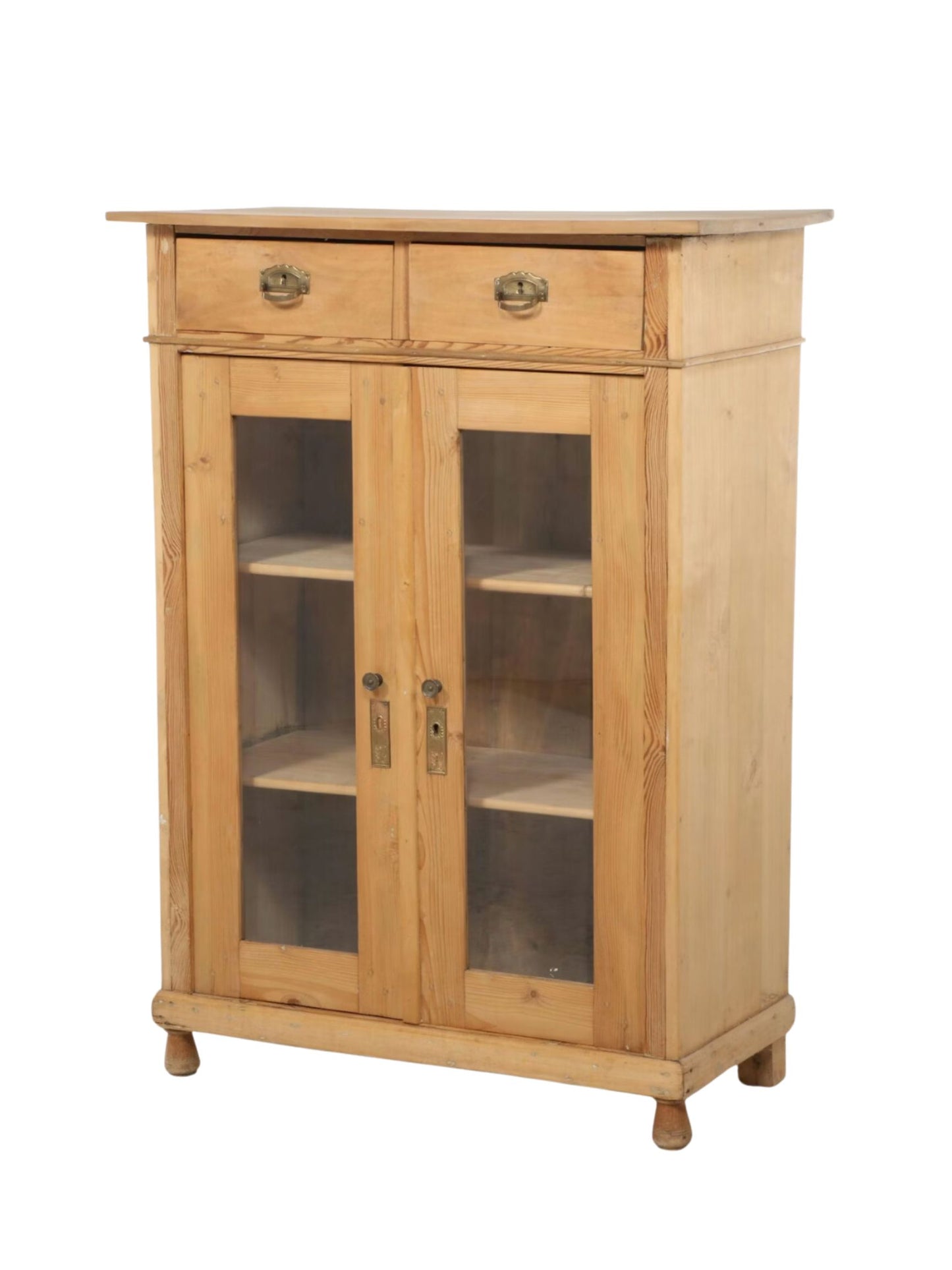 French Provincial Style Scrubbed Pine Cabinet with Glass Doors - Pick Up Only