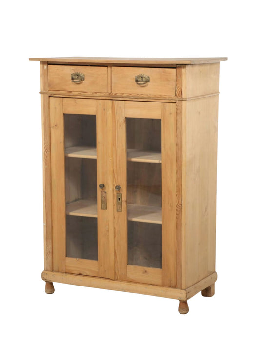 French Provincial Style Scrubbed Pine Cabinet with Glass Doors - Pick Up Only