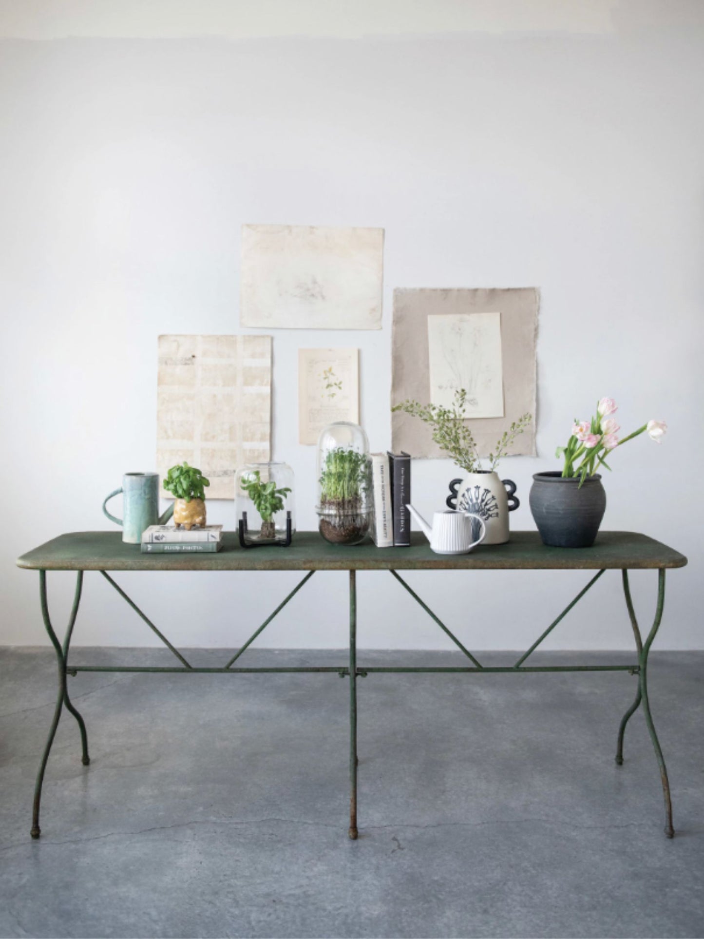 Distressed Green Finish Metal Table