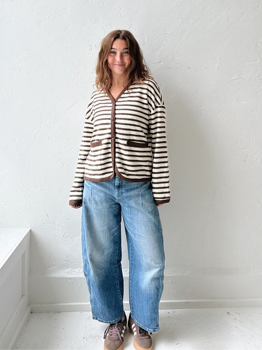 Espresso Stripe Button Down Cardigan