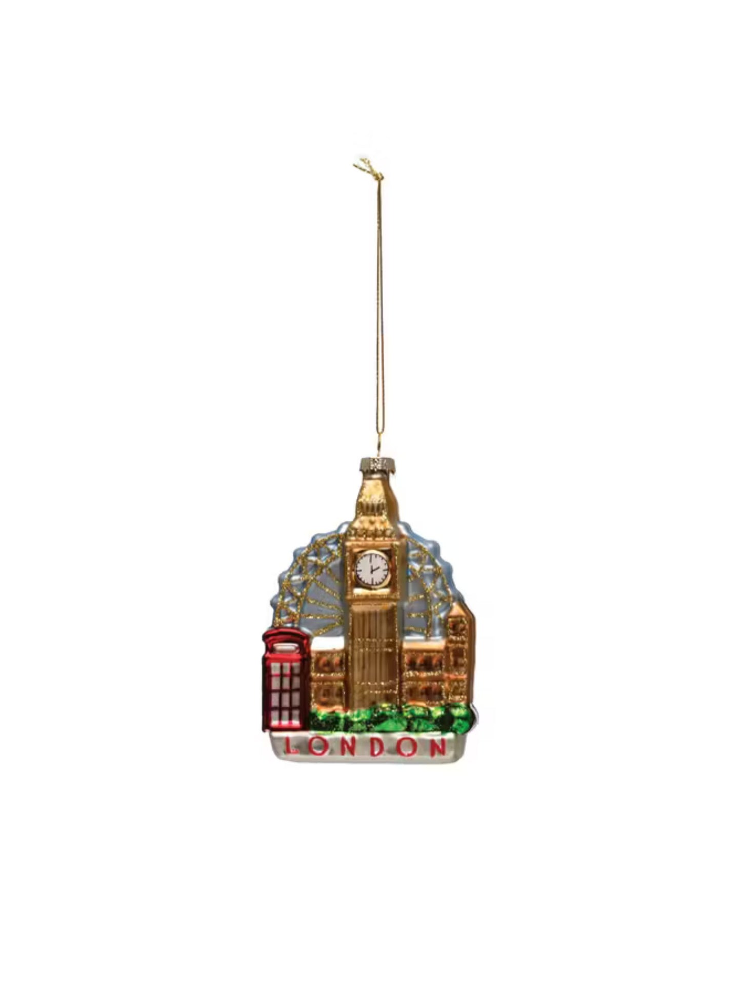 London Painted Glass Big Ben Ornament w/ Glitter