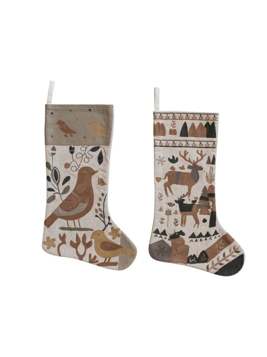 Cotton & Linen Stocking w/ Embroidered