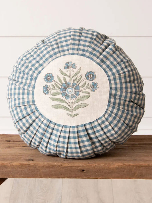 Blue Round Pleated Pillow