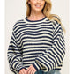 Striped Cropped Knit Sweater - Navy