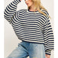 Striped Cropped Knit Sweater - Navy