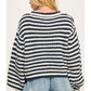 Striped Cropped Knit Sweater - Navy