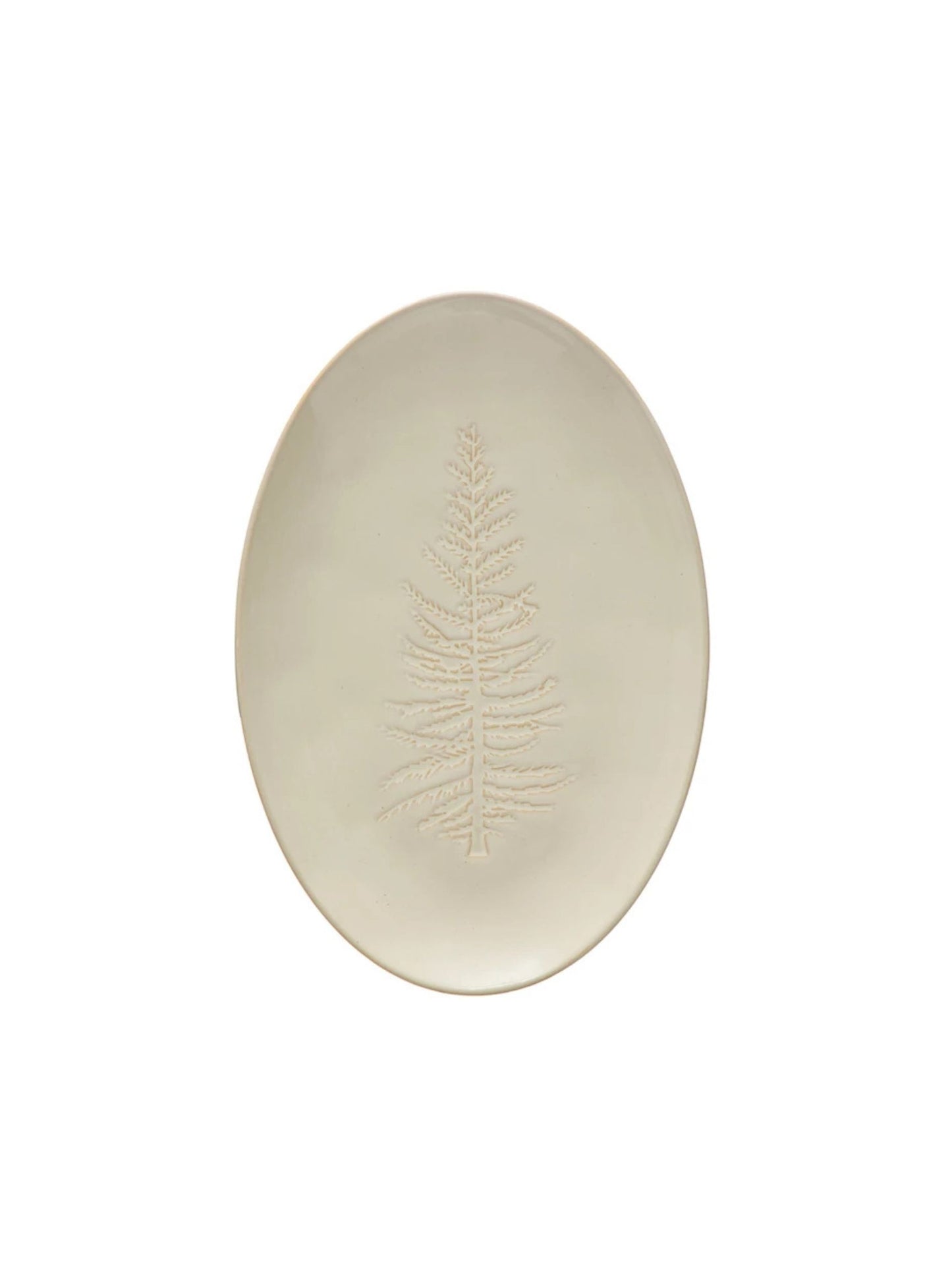 Oval Debossed Stoneware Platter w/ Tree Design