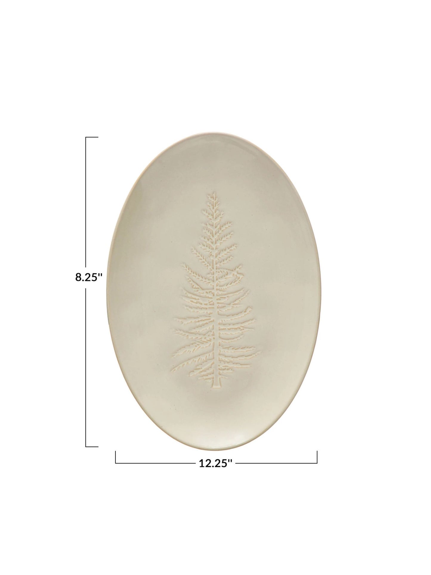 Oval Debossed Stoneware Platter w/ Tree Design