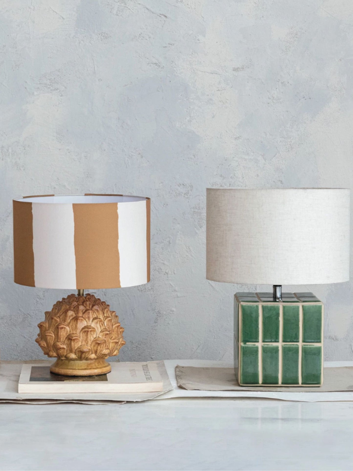 Ceramic Tiled Table Lamp w/ Linen Shade (Pick Up Only)