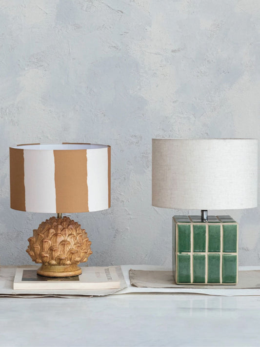 Ceramic Tiled Table Lamp w/ Linen Shade - Pick Up Only