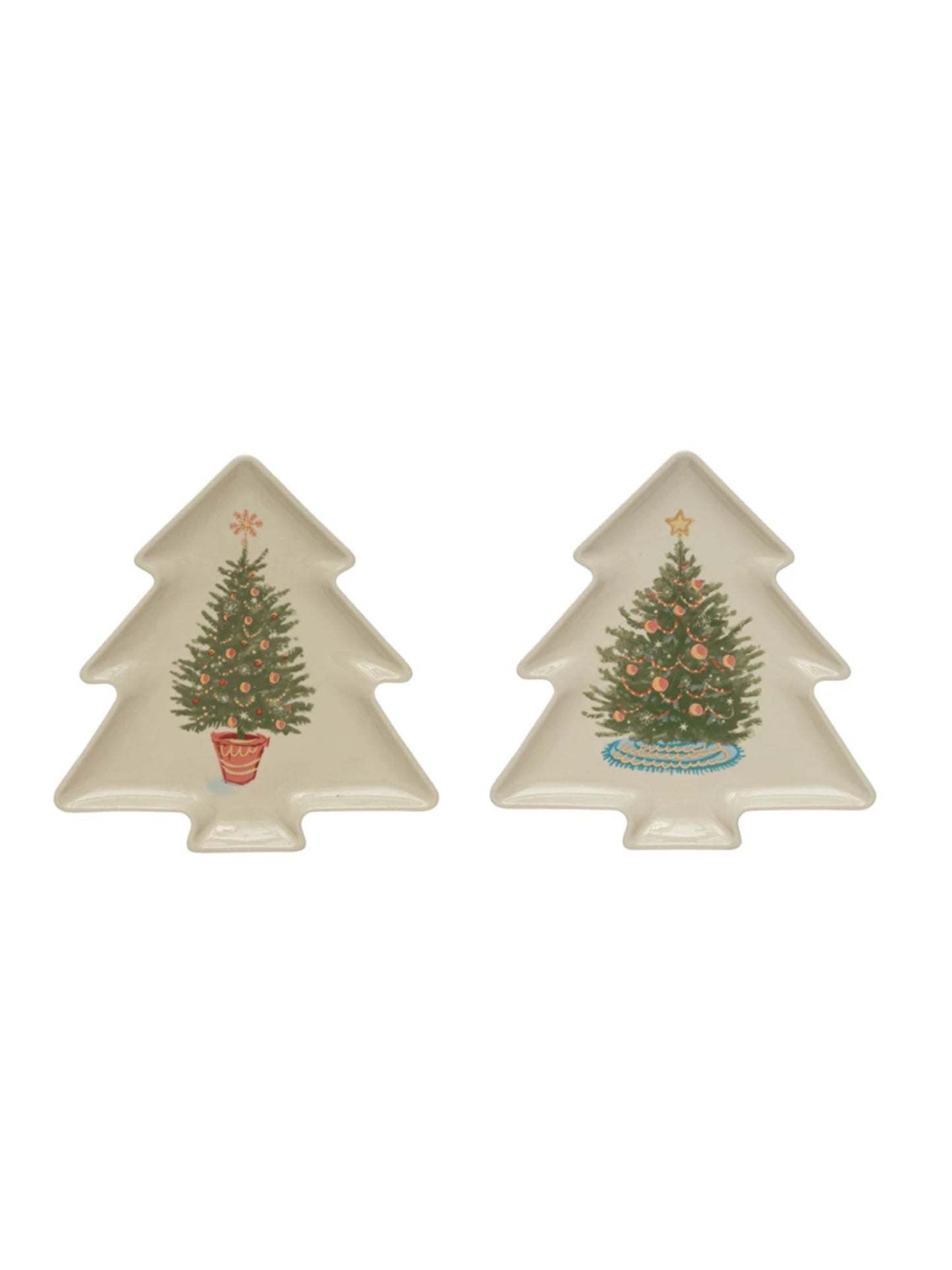 Stoneware Tree Shaped Plate w/ Christmas Tree