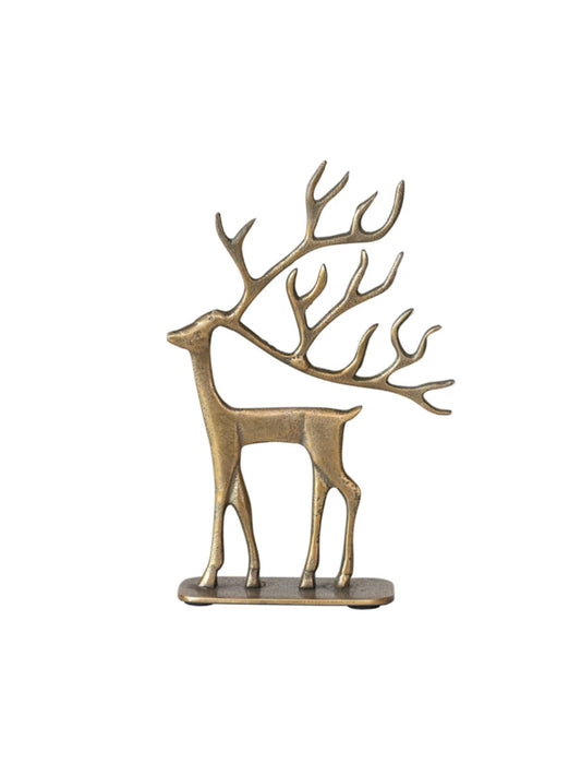 Cast Aluminum Reindeer on Base, Antique Gold Finish