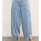 Tied Front Side Seam Denim Balloon Pants